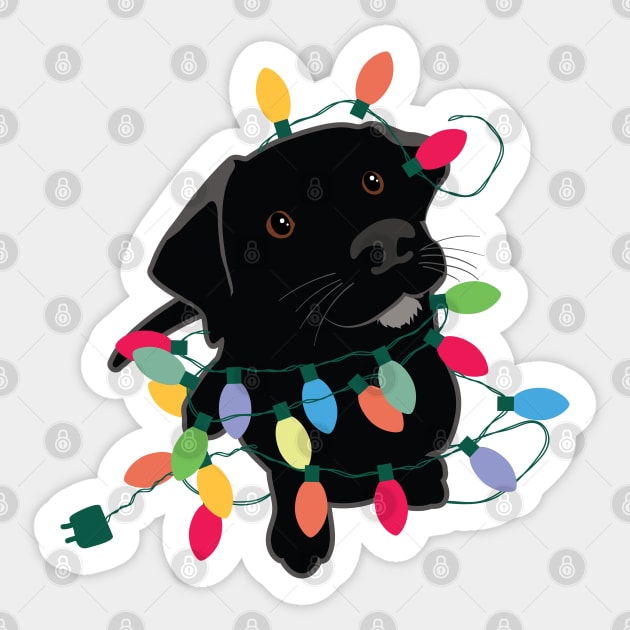 Puppy With Christmas Lights Sticker by DesignCat